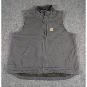 Carhartt Washed Duck Mock Neck Vest Mens XL Gray Sherpa Lined